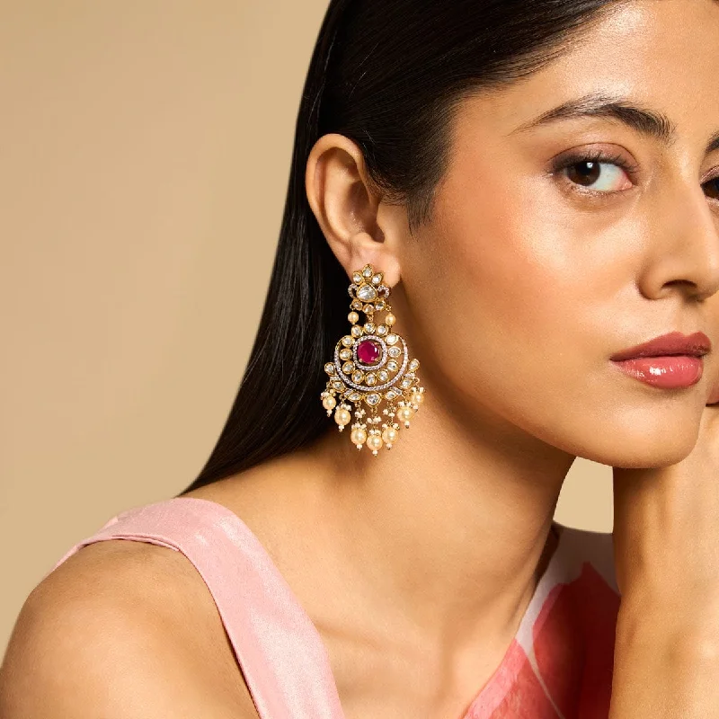 Hoop earrings with oversized pearl accents for a statement-making look-Kundan Earring 172999