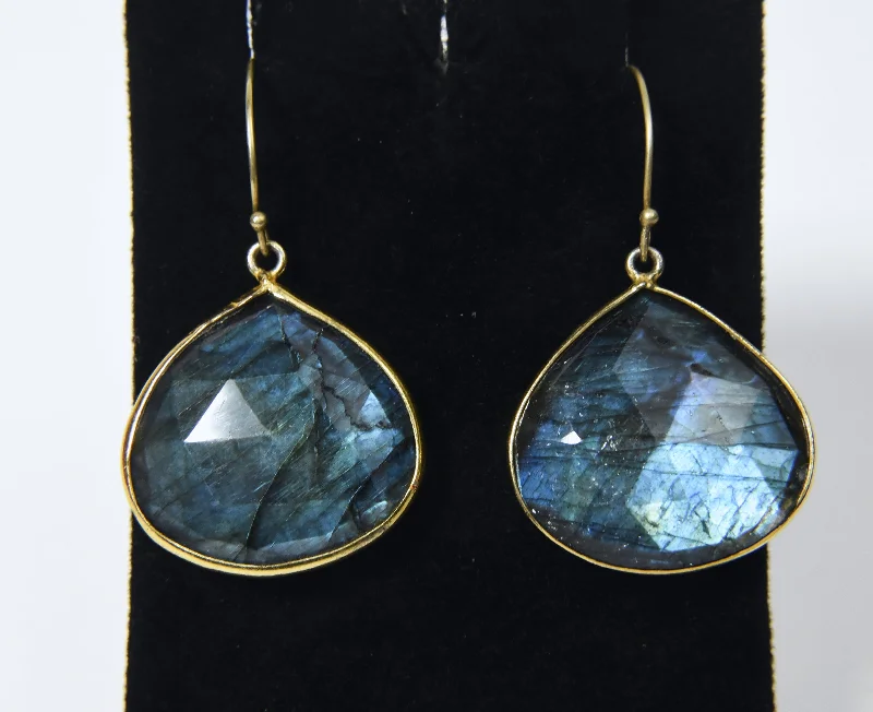 Hoop earrings with spiral designs for a dynamic and fluid look-Labradorite Gold Tone Dangle Earrings