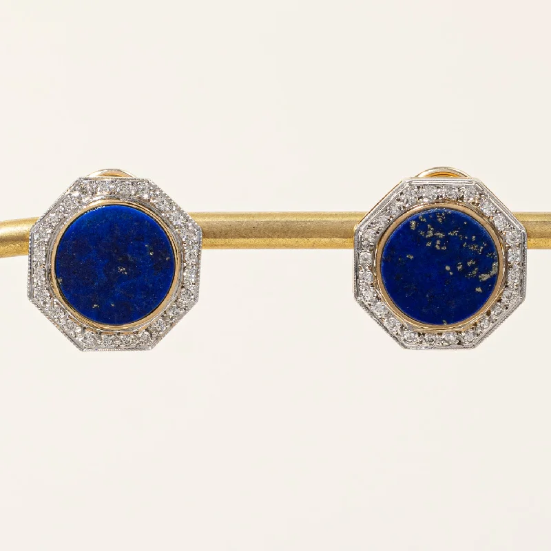 Hoop earrings with hammered textures for a boho-chic and rustic vibe-Lapis Lazuli & Diamond Earrings | 6.00ctw, 0.48ctw |