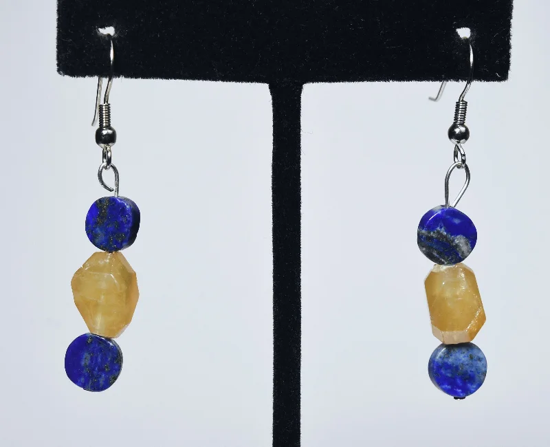 Hoop earrings with gold accents for a warm, elegant statement piece-Lapis Lazuli Yellow Calcite Earrings