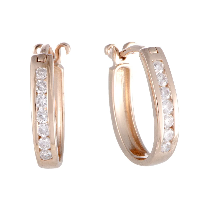 Best hoop earrings with satin ribbons for a soft, feminine appearance-LB Exclusive 14K Rose Gold .25 Carat VS1 G Color Diamond Oval Hoop Huggies Earrings