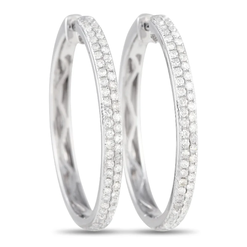 Hoop earrings with twisted metal designs for a dynamic and modern style-LB Exclusive 14K White Gold 1.0ct Diamond Hoop Earrings