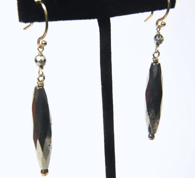 Best hoop earrings with geometric shapes for a modern and artistic appeal-Long Pyrite Beaded Dangle Earrings