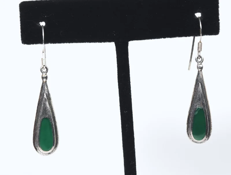 Best hoop earrings with delicate chain details for a trendy and stylish design-Melvin Thompson - Vintage Sterling Silver Green Enamel Earrings