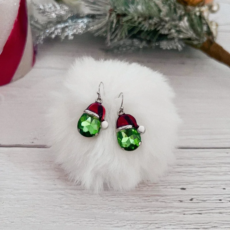 Hoop earrings with colorful beads for a fun and playful vibe-Green Grumpus Christmas Earrings