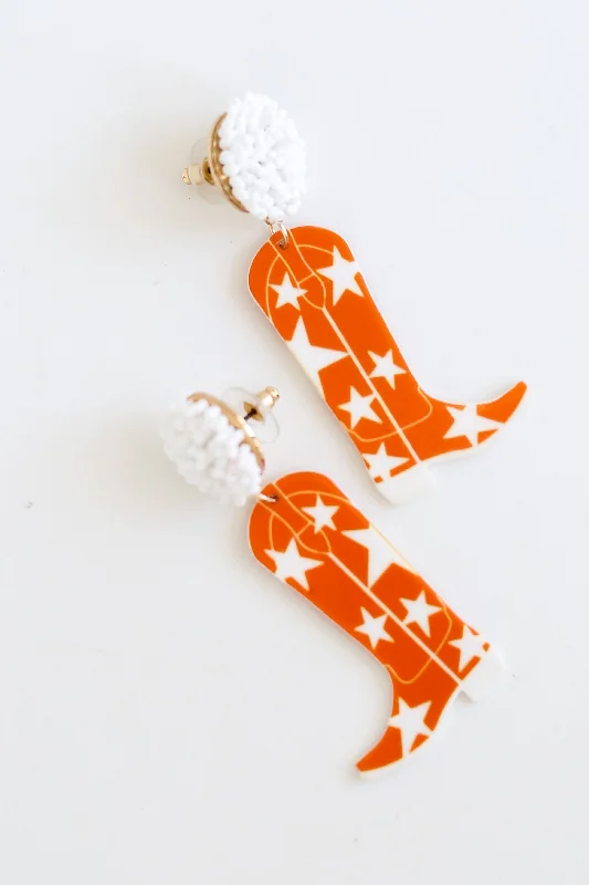 Best hoop earrings with minimalist designs for a clean and modern aesthetic-Orange + White Cowboy Boot Earrings