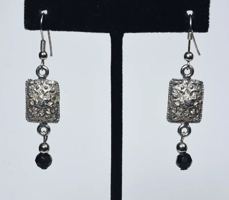 Best hoop earrings with geometric pendants for a modern, chic appeal-Pair of Floral Bas Relief Style Dangle Earrings