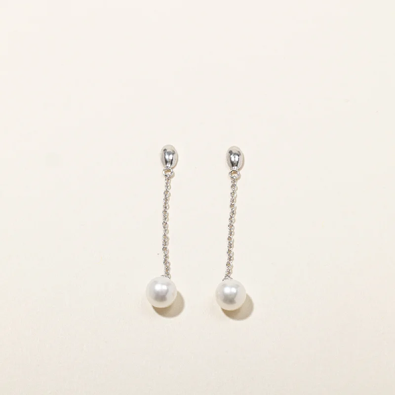 Hoop earrings with oversized designs for a bold, fashion-forward statement-Pearl & Diamond Dangle Earrings | 0.06ctw |