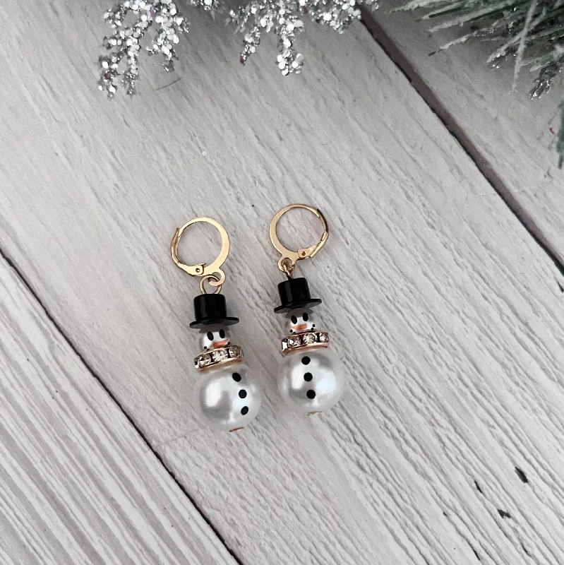 Large hoop earrings for a bold and statement-making fashion accessory-Pearl Snowman Huggie Hoops