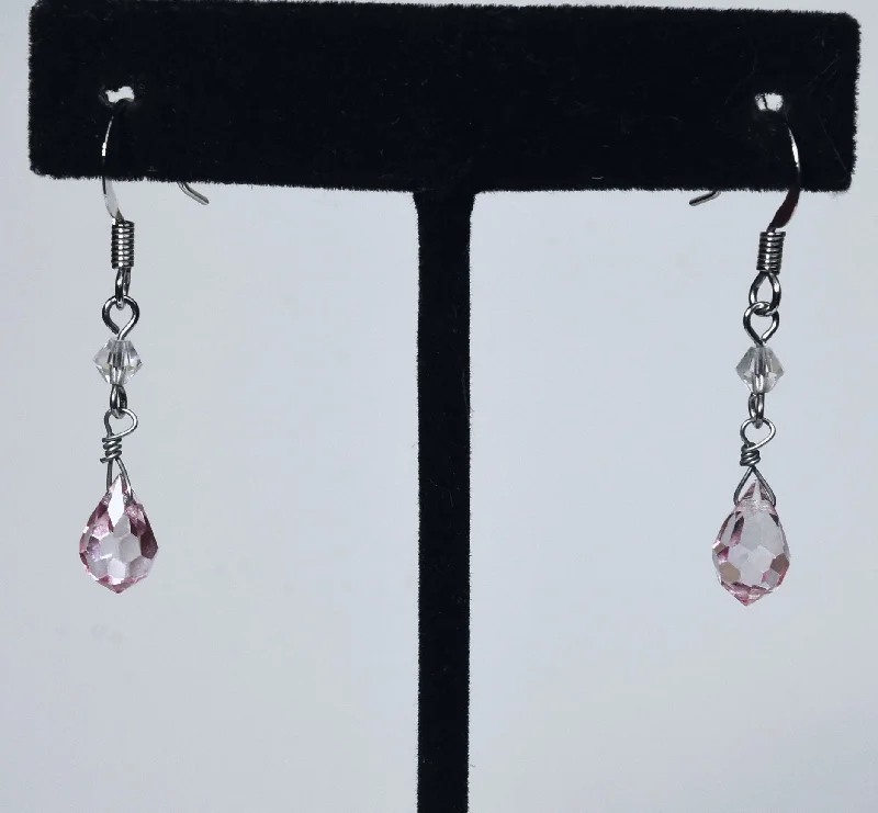 Hoop earrings with rhinestone embellishments for a glamorous and sparkling look-Pink Glass Briolette Dangle Earrings