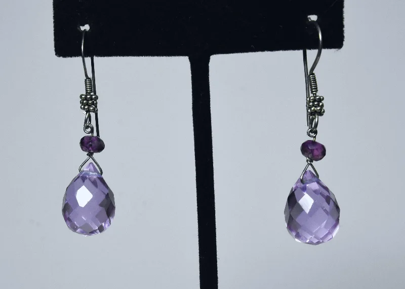 Best hoop earrings with textured silver for a rustic and organic finish-Purple Glass and Amethyst Bead Dangle Earrings