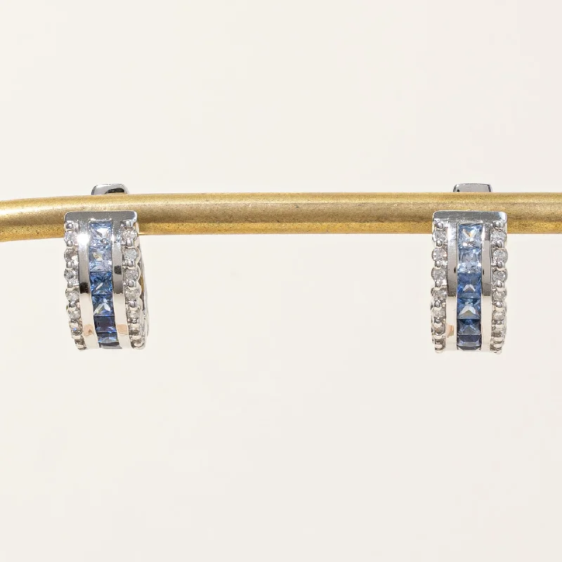 Hoop earrings with twisted leather for a chic and modern boho look-Sapphire & Diamond Huggie Earrings | 1.12ctw, 0.21ctw |