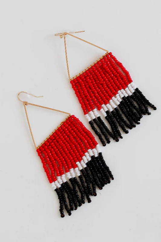 Best hoop earrings with lever-back closures for secure and easy wear-Red + Black Beaded Fringe Earrings