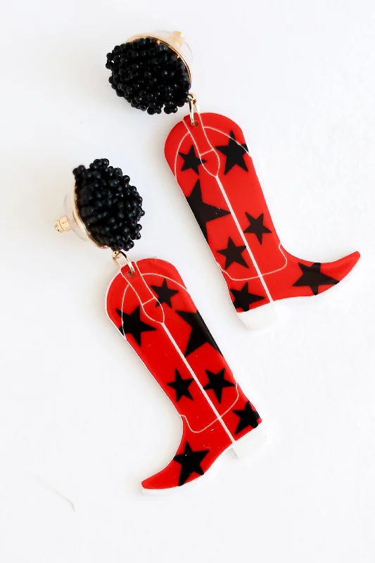 Hoop earrings with a matte black finish for a sleek, edgy vibe-Red + Black Cowboy Boot Earrings