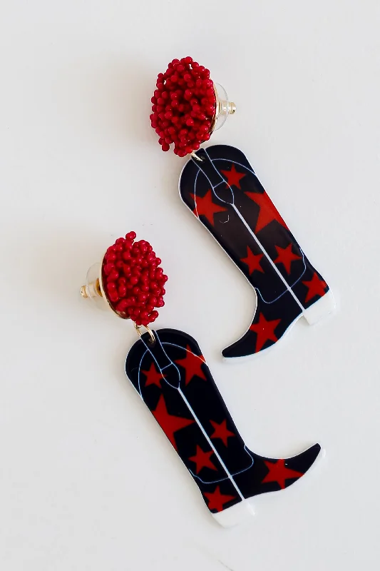 Hoop earrings with oversized designs for a bold, fashion-forward statement-Red + Navy Cowboy Boot Earrings