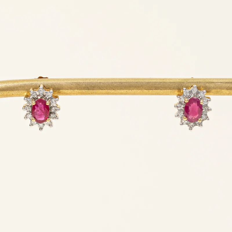 Hoop earrings with textured finishes for a vintage and classic style-Ruby & Diamond Earrings | 0.90ctw, 0.12ctw |