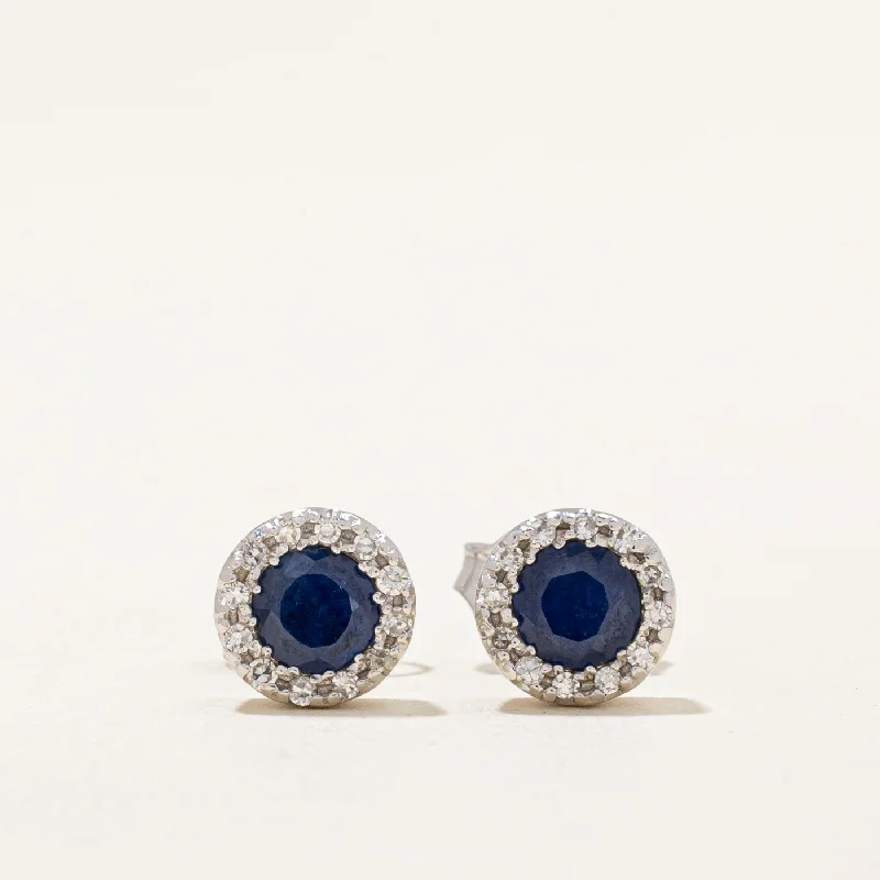 Hoop earrings with hammered copper for a warm and rustic aesthetic-'Effy' Sapphire & Diamond Earrings | 0.90ctw, 0.12ctw |