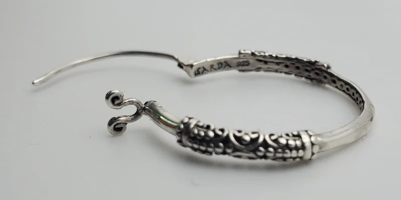 Hoop earrings with diamond-cut surfaces for added sparkle and shine-Sarda - Vintage Sterling Silver Hoop Earrings