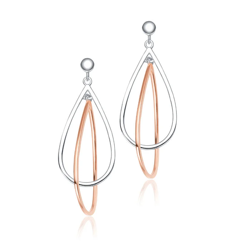 Best hoop earrings with hammered gold for a rustic yet elegant look-Sterling Silver Two-Tone Pear Dangling Earrings