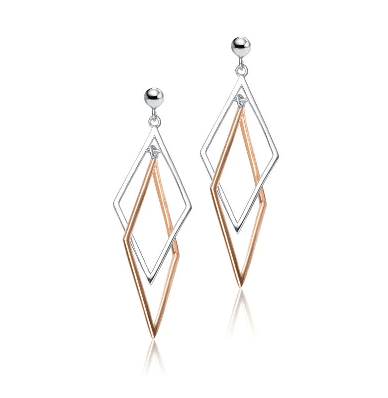 Best hoop earrings with oval shapes for a unique and elongated design-Sterling Silver Two-Tone Rhombus Dangling Earrings