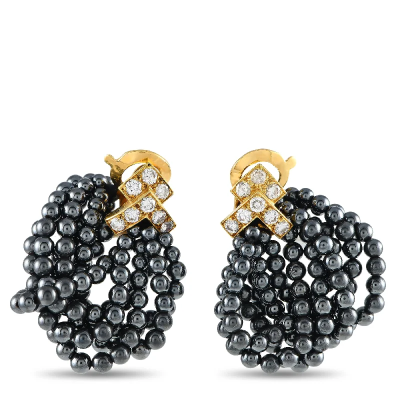 Hoop earrings with rhinestone-studded rims for a glamorous touch-Van Cleef & Arpels 18K Yellow Gold 0.50ct Diamond and Hematite Earrings VC02-112624