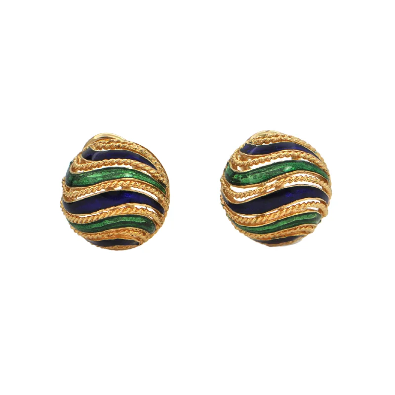 Hoop earrings with stacked layers for a bold and textured design-Vintage Enamel 18K Gold Round Earring