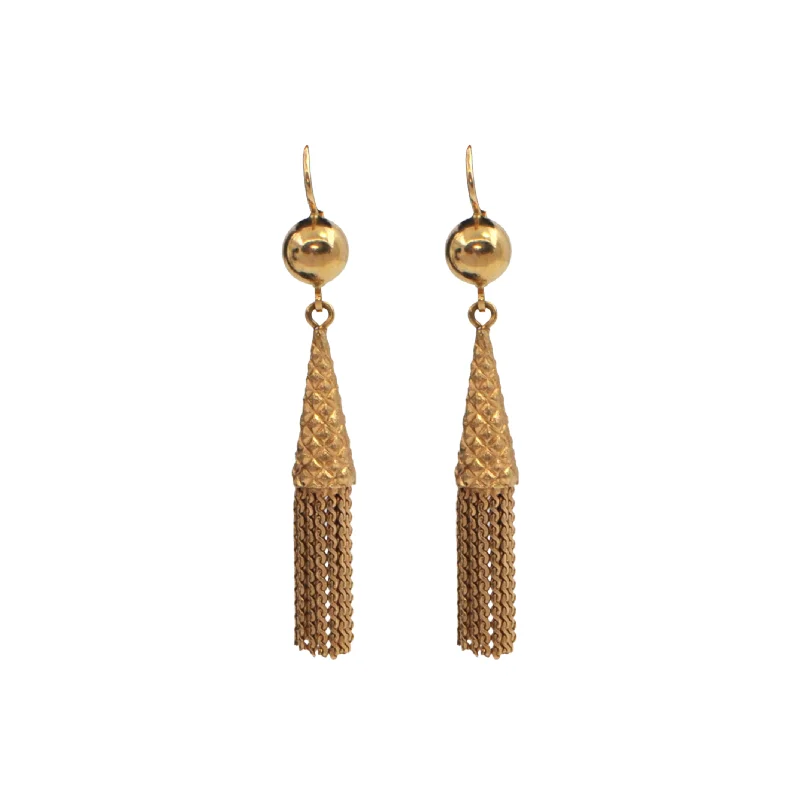 Hoop earrings with dangling charms for a playful and fun look-Vintage Italian 18k Gold Drop Tassel Earrings