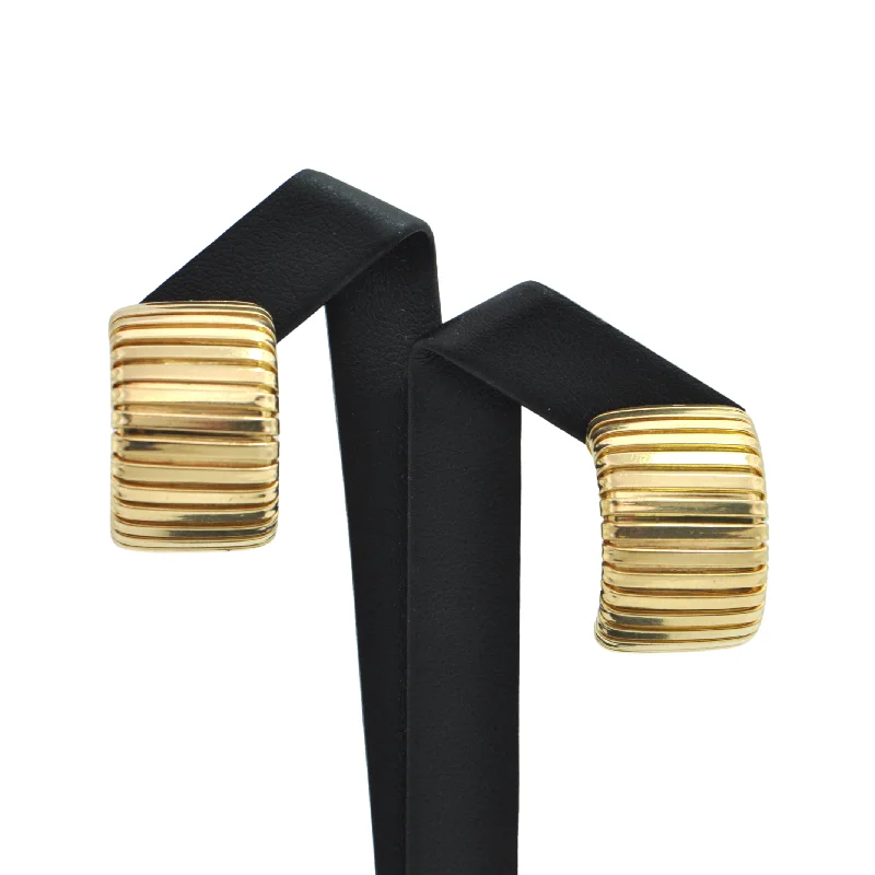 Best hoop earrings with blackened metal for an edgy and bold appearance-Vintage Italian Solid 18K Yellow Gold Curved Rectangular Earrings