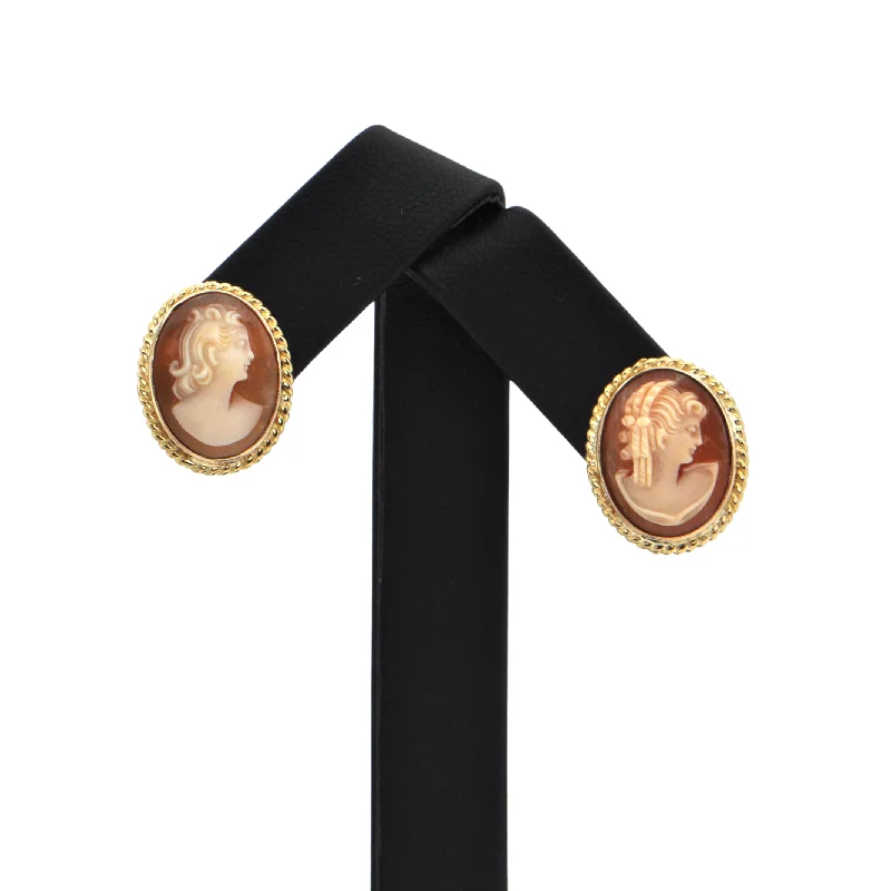 Hoop earrings with enamel stripes for a colorful and eye-catching design-Vintage Shell Cameo 14K Gold Earrings