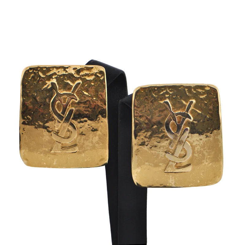 Hoop earrings with oversized designs for a bold, fashion-forward statement-Vintage Signed 'YSL' Clip-On Gold Tone Earrings