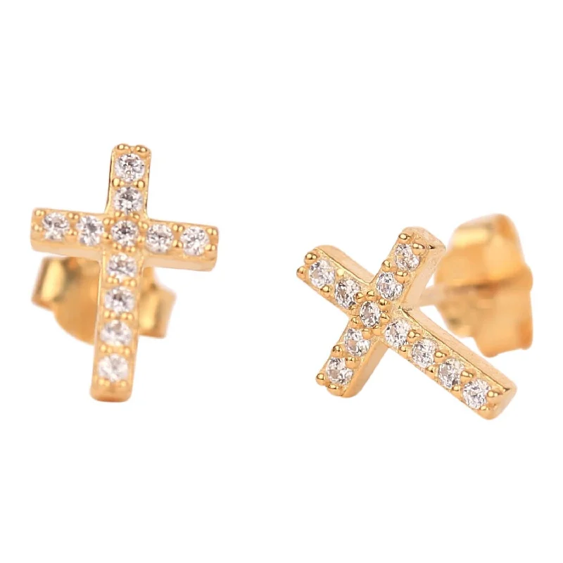 Best hoop earrings with gold for a luxurious and timeless look-Women's Spirit Shout Cross Stud Earring In Gold